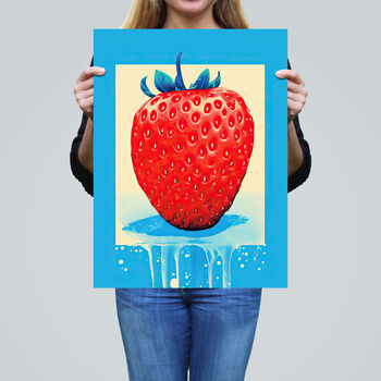Single Strawberry Bright Fun Kitchen Wall Art Print, 2 of 6