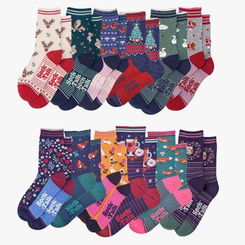 12 Day Christmas Advent Calendar Woodland Animals Bamboo Socks Women's, 2 of 3