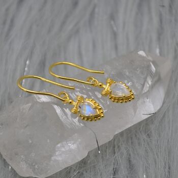 Rainbow Moonstone Teardrop Earrings: Silver Or Gold, 2 of 9