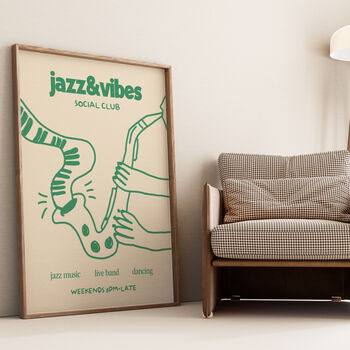 Jazz And Vibes Social Club Illustration Music Print, 3 of 11