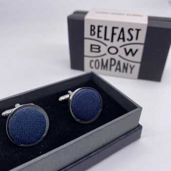 Irish Linen Cufflinks In Dark Navy, 2 of 3