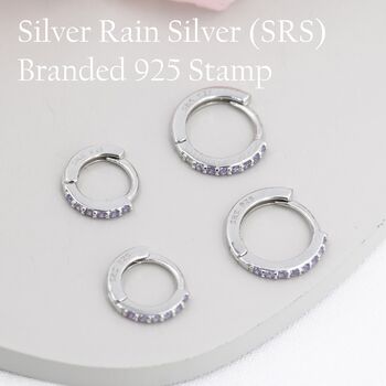 Sterling Silver Amethyst Purple Cz Huggie Hoops, 3 of 11
