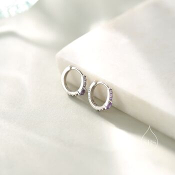 Dainty Purple Cz Huggie Hoop Earrings, 6 of 11