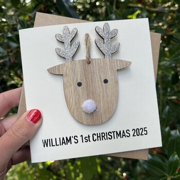 Baby's First Christmas 2025 Reindeer Decoration Card, 3 of 3