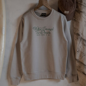 Mens 'Wild Enough' Embroidered Beige Sweatshirt, 2 of 2
