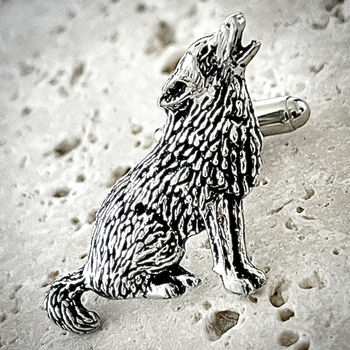 Wild Wolf Cufflinks Antiqued Pewter Wolves, 4 of 5