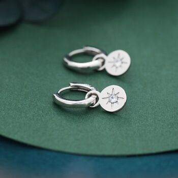 Starburst Disk Charm Huggie Hoop Earrings, 3 of 11