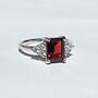 Garnet Emerald Cut Ring In Sterling Silver And Gold, thumbnail 1 of 10