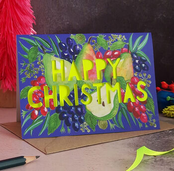 Neon Food Papercut Christmas Card Eight Pack, 7 of 9