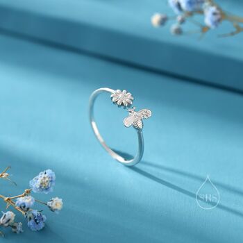 Sterling Silver Bumble Bee And Daisy Ring, 7 of 12