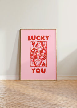 Pink Queen Of Hearts Lucky You Wall Print, 3 of 5