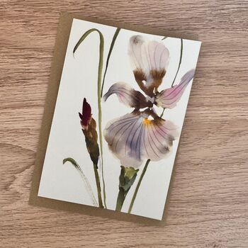 Hand Painted Iris Watercolour Note Card Set Of Three, 3 of 5