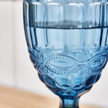 Set Of Four Sapphire Blue Glass Wine Goblets, 4 of 5