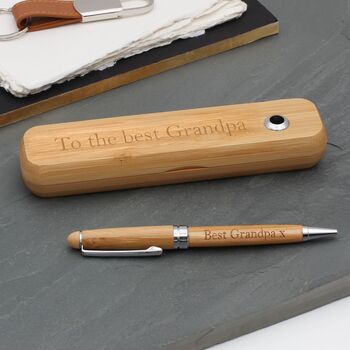 Personalised Bamboo Pen And Desk Pen Stand Gift Set, 2 of 4