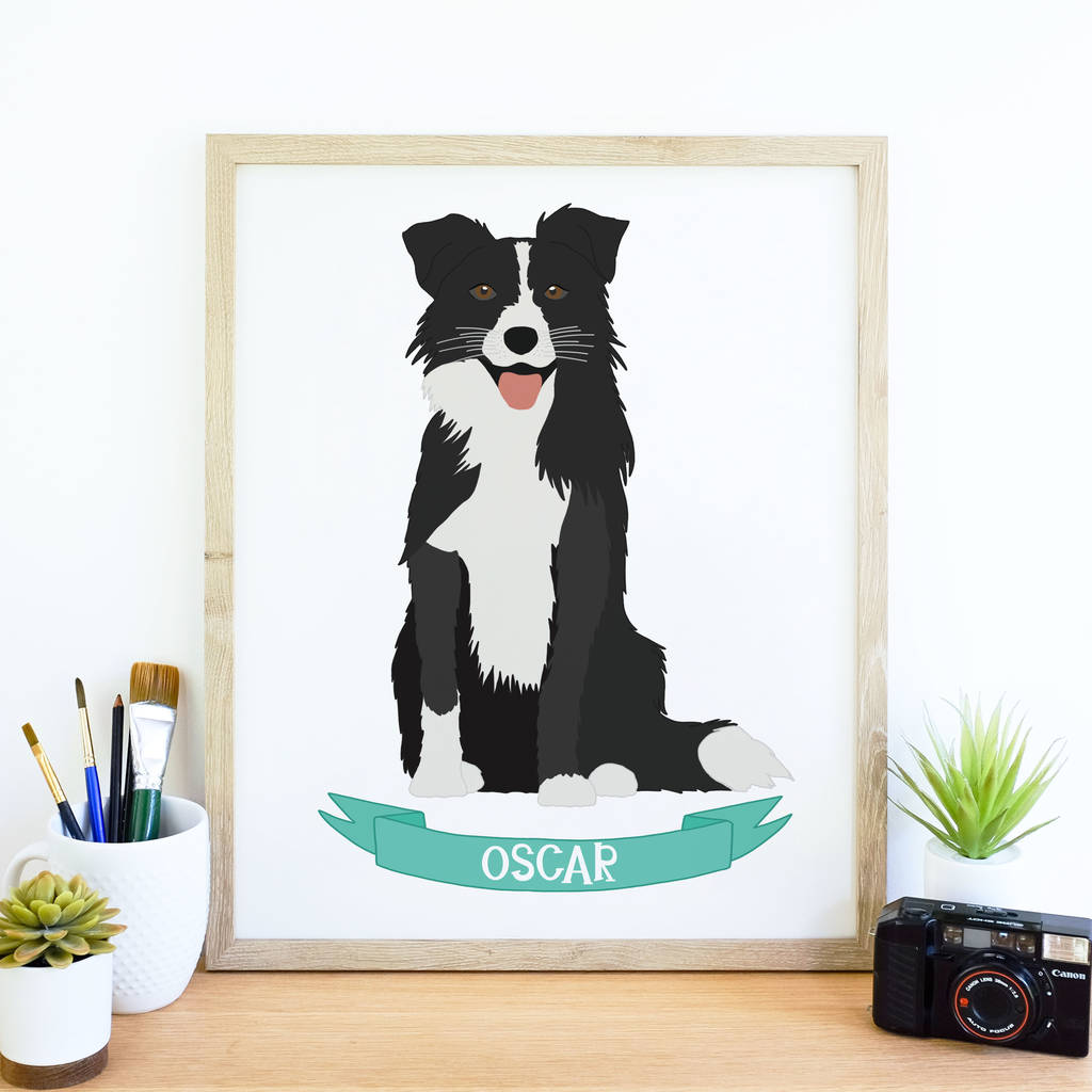 Custom Illustrated Dog Pet Portrait Art Print By The New