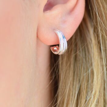 Sterling Silver Little Chunky Hoop Earrings, 4 of 6