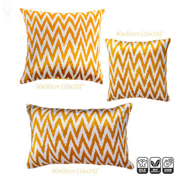 Orange Zig Zag Ikat Silk Velvet Pillow Cover 40x40cm, 5 of 6