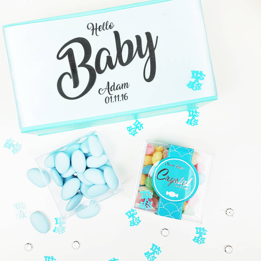 personalised \u002639;baby boy\u002639; baby shower sweets gift box by sweet lounge  notonthehighstreet.com