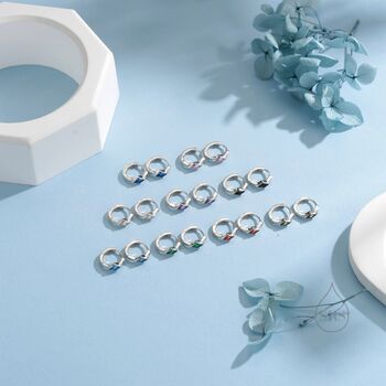 Tiny Rhombus Sapphire Blue Cz Huggie Hoop In Sterling Silver, 8 of 12