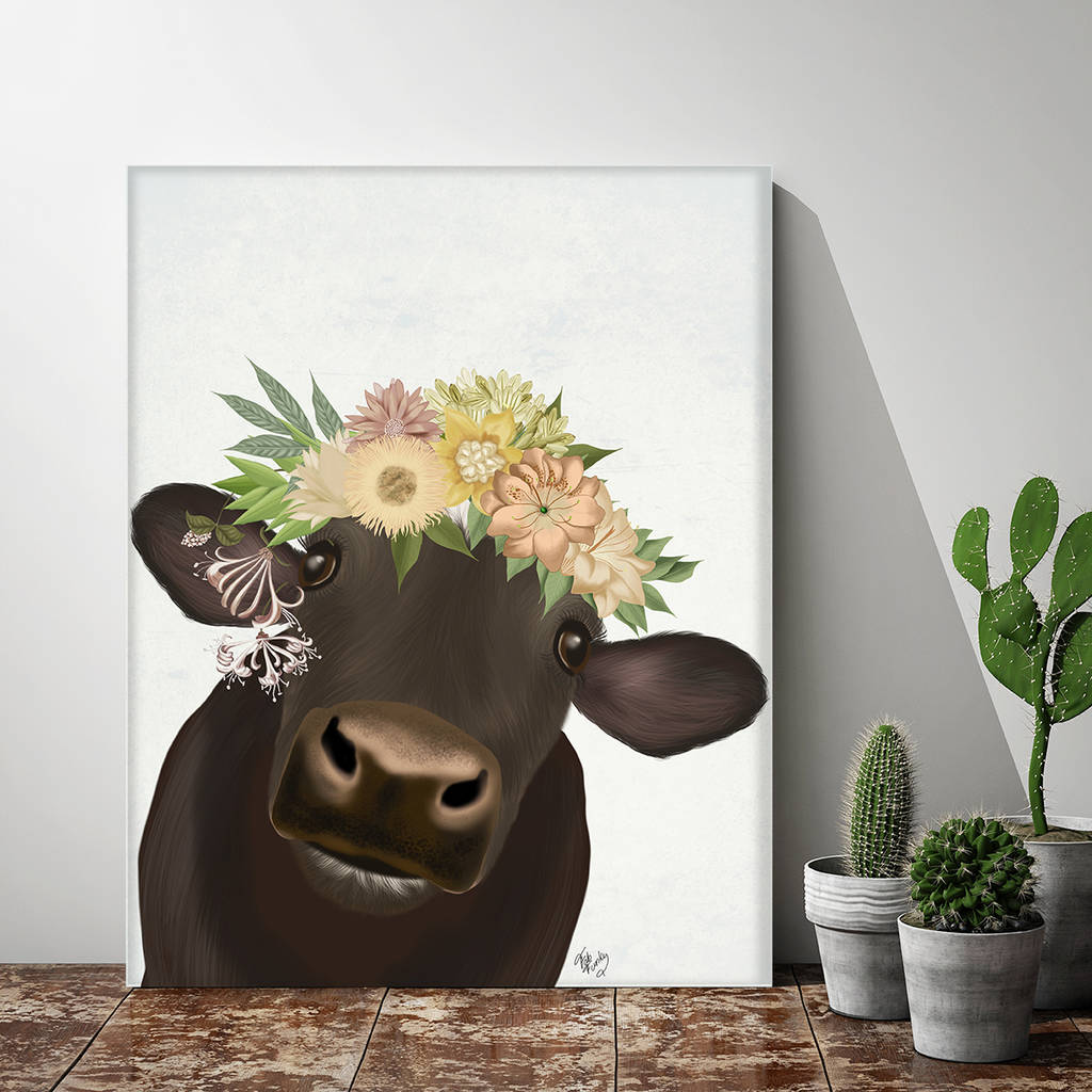 Cow With Flower Crown One, Art Print By Fab Funky Home Decor