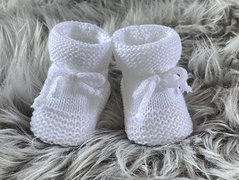 White Knitted Baby Booties, 5 of 7