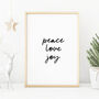 Peace Love Joy Christmas Minimal Monochrome Print, thumbnail 1 of 3
