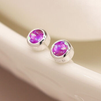 Mini Sterling Silver Bright Pink Opal Stud Earrings, 6 of 11