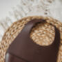 Chocolate Brown Personalised Leather Baby Bib, thumbnail 2 of 4