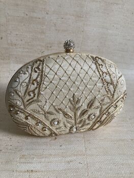 Gold Oval Embroidered Handcrafted Clutch Bag, 4 of 10