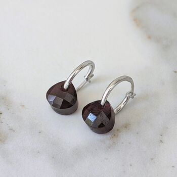 Garnet Teardrop January Birthstone Earrings, Silver, 2 of 6