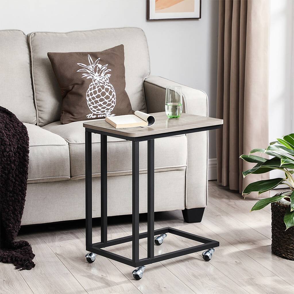 End Table Side Coffee Table Steel Frame And Castors, 1 of 6