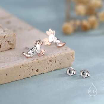 Sterling Silver Tiny Cute Axolotl Stud Earrings, 4 of 11