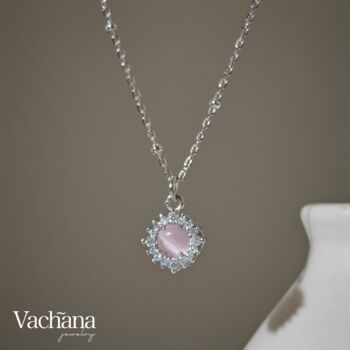 Sterling Silver Pink Opal Shimmering Necklace, 2 of 6