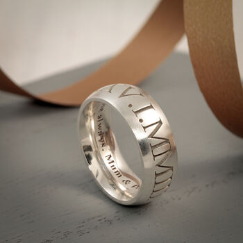Men's Roman Numerals Personalised Silver Ring, 5 of 12