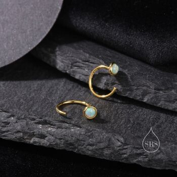 Aqua Green Opal Huggie Hoop Threader Earrings, 3 of 9