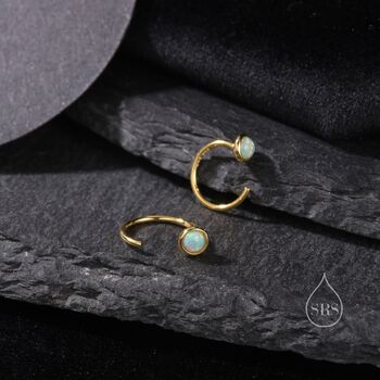 Aqua Green Opal Huggie Hoop Threader Earrings, 3 of 10