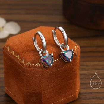 Sterling Silver Mystic Black Trillion Cut Cz Hoop Earrings, 2 of 9