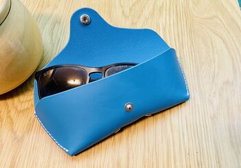 Personalised Sky Blue Leather Sunglasses Case, 3 of 12