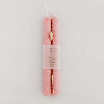 Set Of Two Hand Rolled Pink Beeswax Intention Candles, 2 of 2