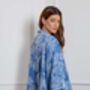 Ivory Embroidered Japanese Pine Needles Blue Short Fully Lined Kimono, thumbnail 3 of 7