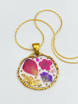 Pendnat Necklace With Rose Petals And Gold Leaf, 5 of 11