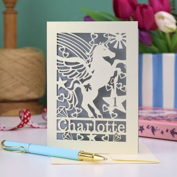 Personalised Papercut Unicorn Birthday Card, 6 of 6