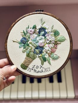 Personalised Hand Embroidered Wedding Bouquet Keepsake Cotton 2nd Anniversary Gift, 11 of 11