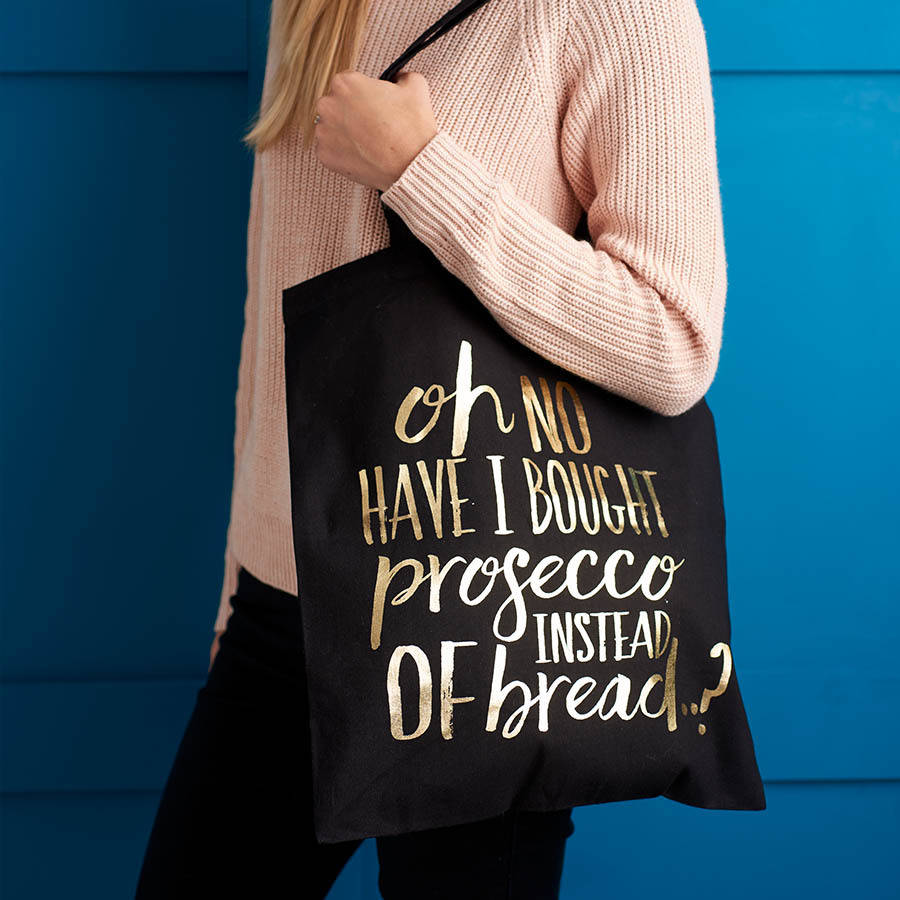 Prosecco Black And Gold Metallic Foil Bag, 1 of 7