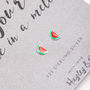 'One In A Melon' Watermelon Sterling Silver Earrings, thumbnail 5 of 8