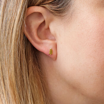 Gold Plated Christmas Tree Stud Earrings, 2 of 3