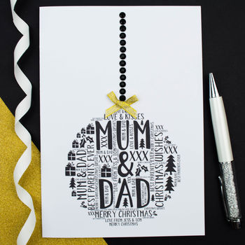 Mum And Dad Christmas Personalised Bauble Card, 2 of 3