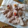 Bunny Bow Linen Scrunchies With Hand Embroidered Flower, thumbnail 8 of 10