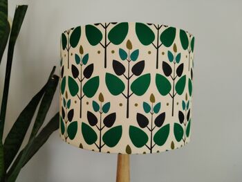Tree Leaf Lampshade Retro Leaves Pattern Bold Green Blue White Cotton Handmade Fabric Drum Table Floor Or Ceiling Pendant Lamp Shade, 3 of 7