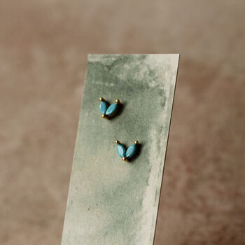 Turquoise Blue Dainty Flower Sterling Silver Stud Earrings, 7 of 8